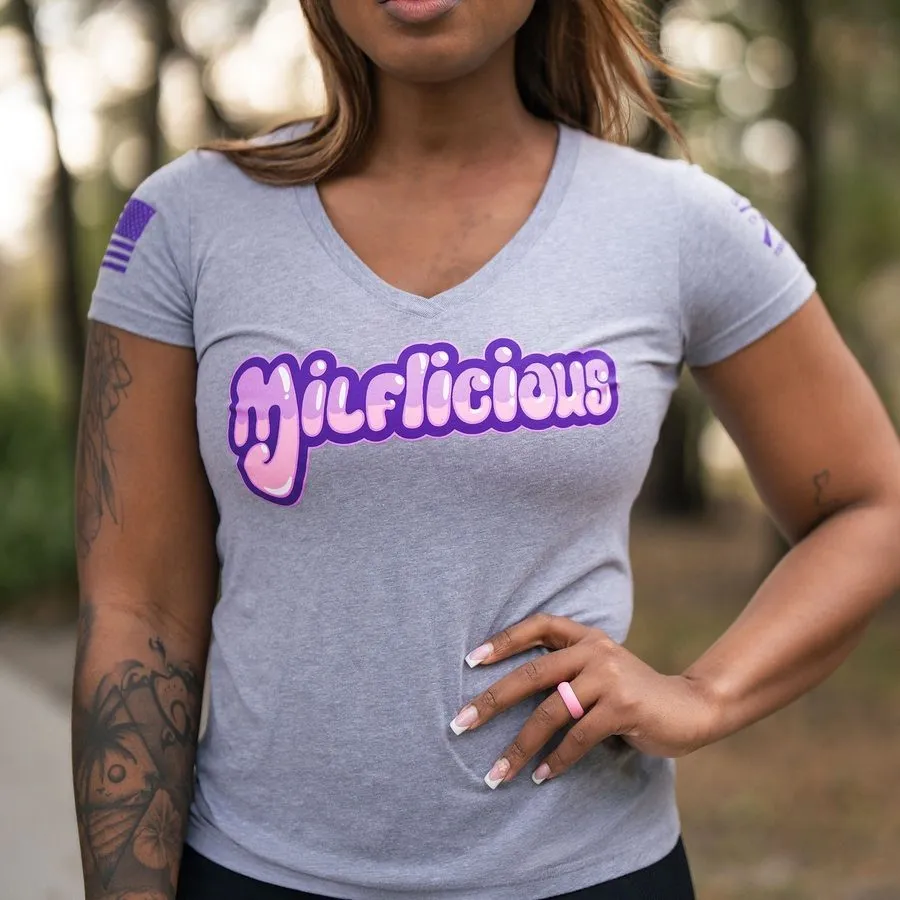 Women's Milflicious V-Neck T-Shirt - Heather Gray