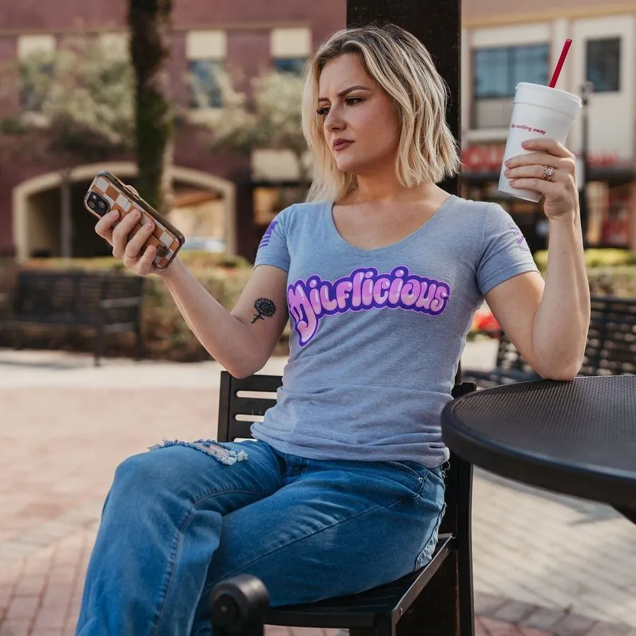 Women's Milflicious V-Neck T-Shirt - Heather Gray
