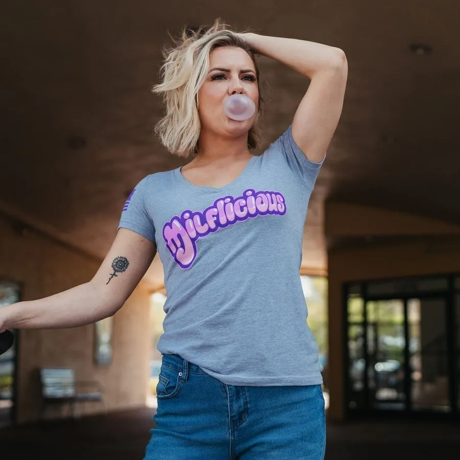 Women's Milflicious V-Neck T-Shirt - Heather Gray