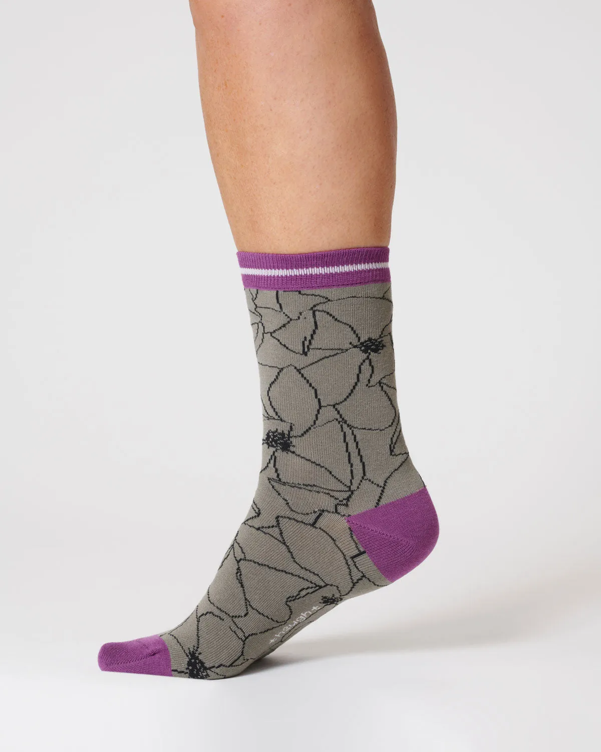 Womens Painterly Floral Organic Cotton Socks - Olive Green