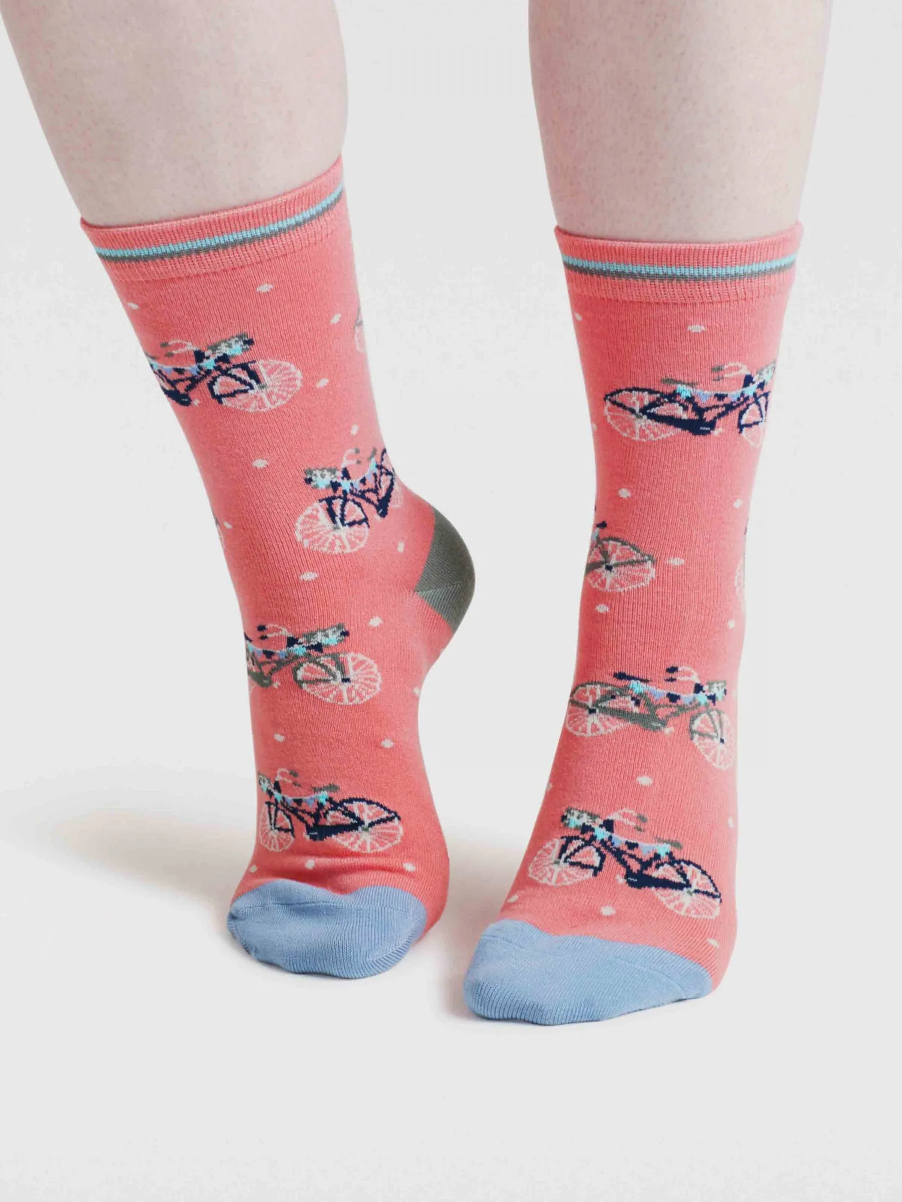 Womens Rosette Bike Bamboo Socks - Earthy Pink