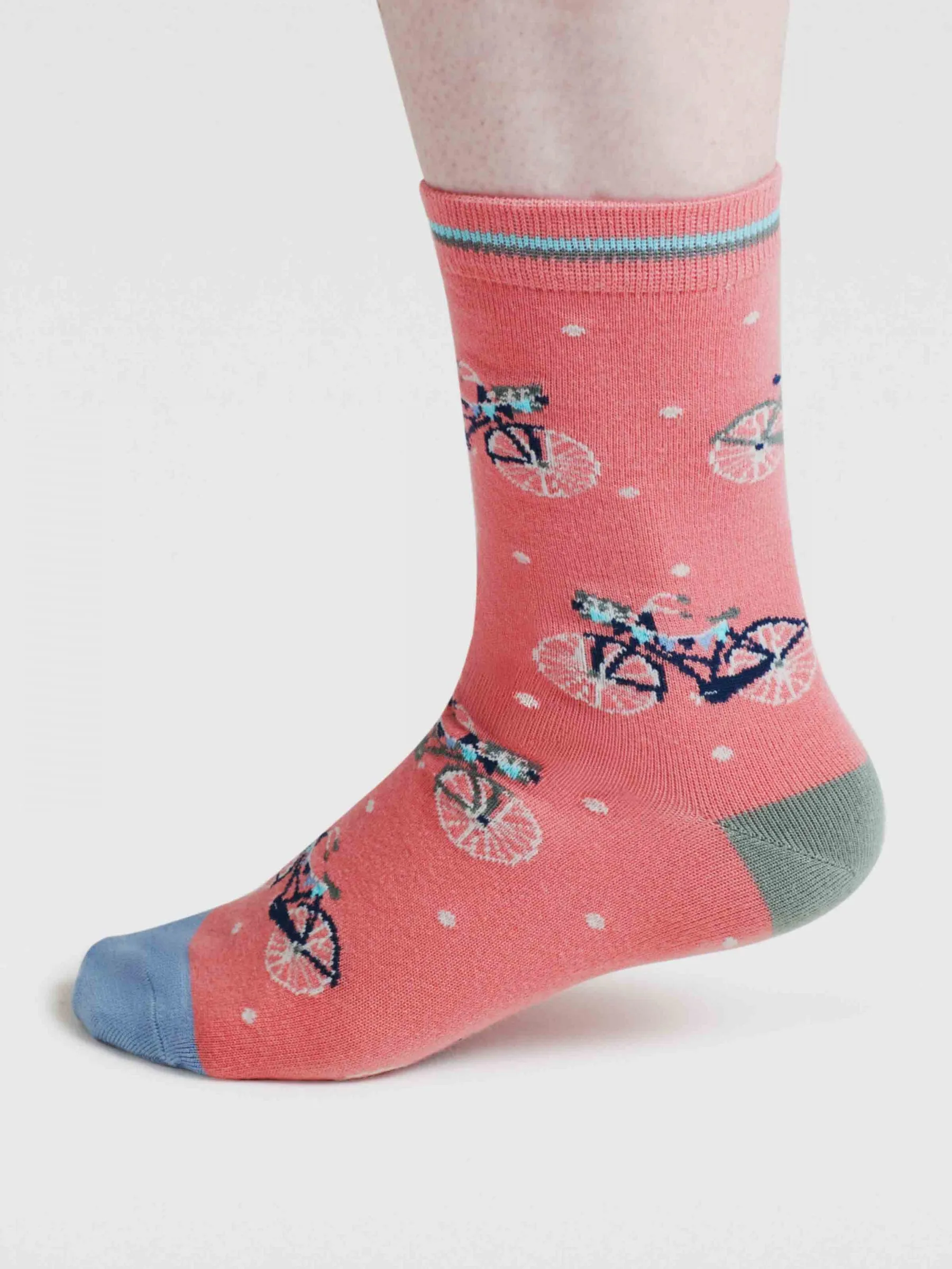 Womens Rosette Bike Bamboo Socks - Earthy Pink