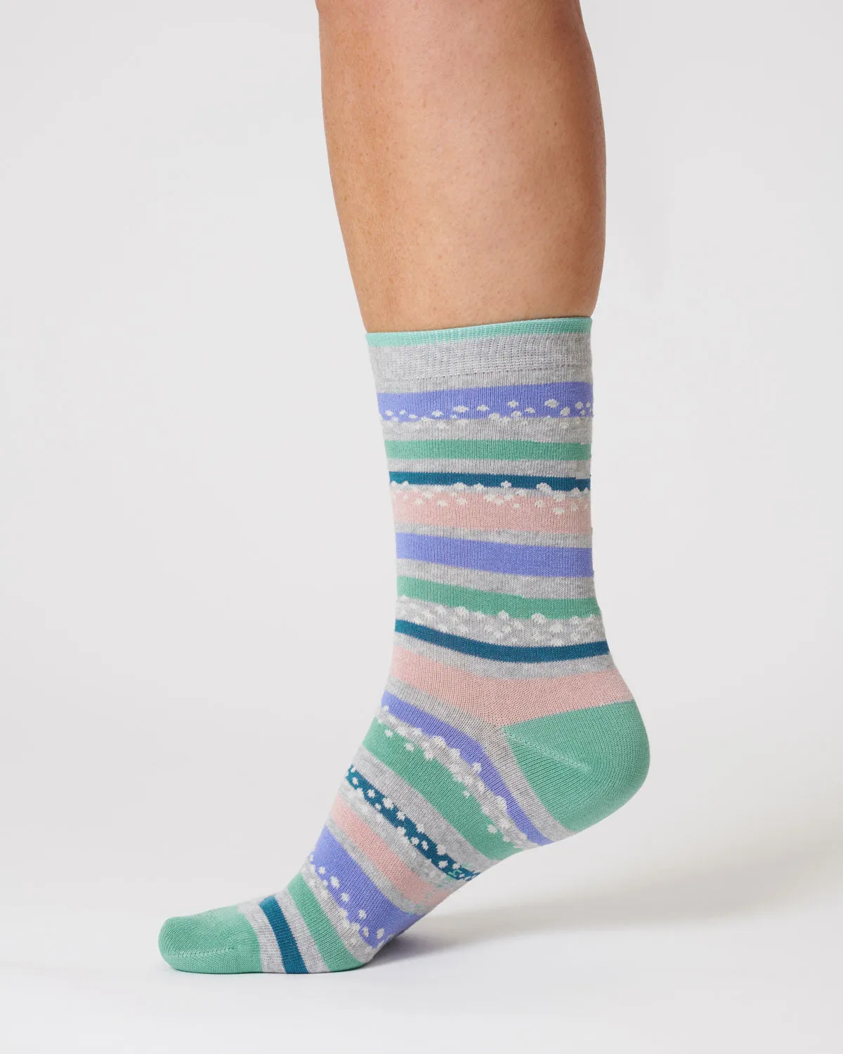 Womens Stripe Bamboo Socks - Grey Marl