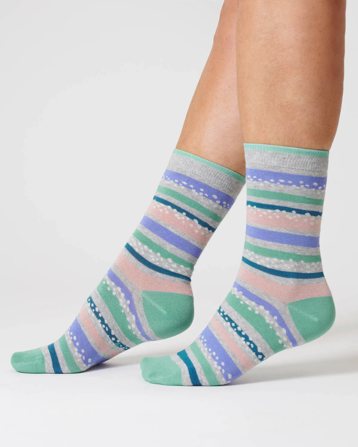 Womens Stripe Bamboo Socks - Grey Marl