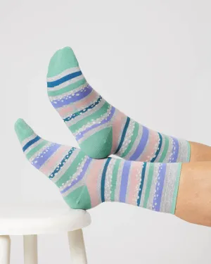 Womens Stripe Bamboo Socks - Grey Marl