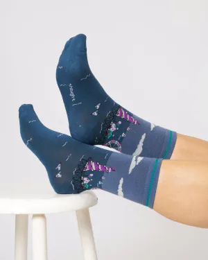 Womens Summer Scene Organic Cotton Socks - Blueberry Seaside Pier
