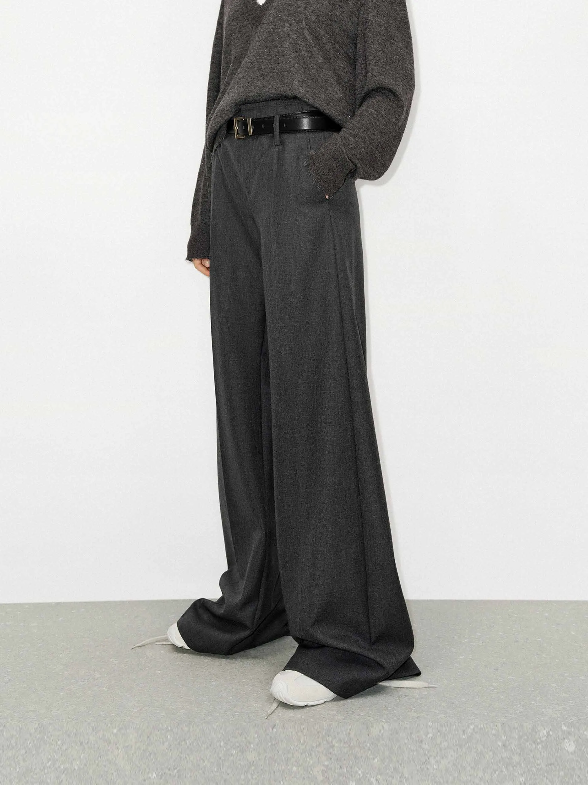 Wool Blend Belted Pants