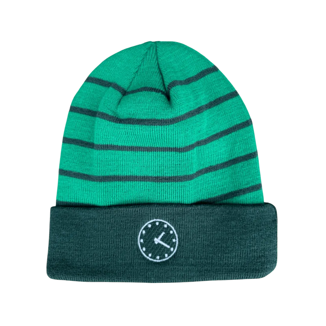 WRIGLEY CLOCK STRIPED BEANIE. (NO POM)