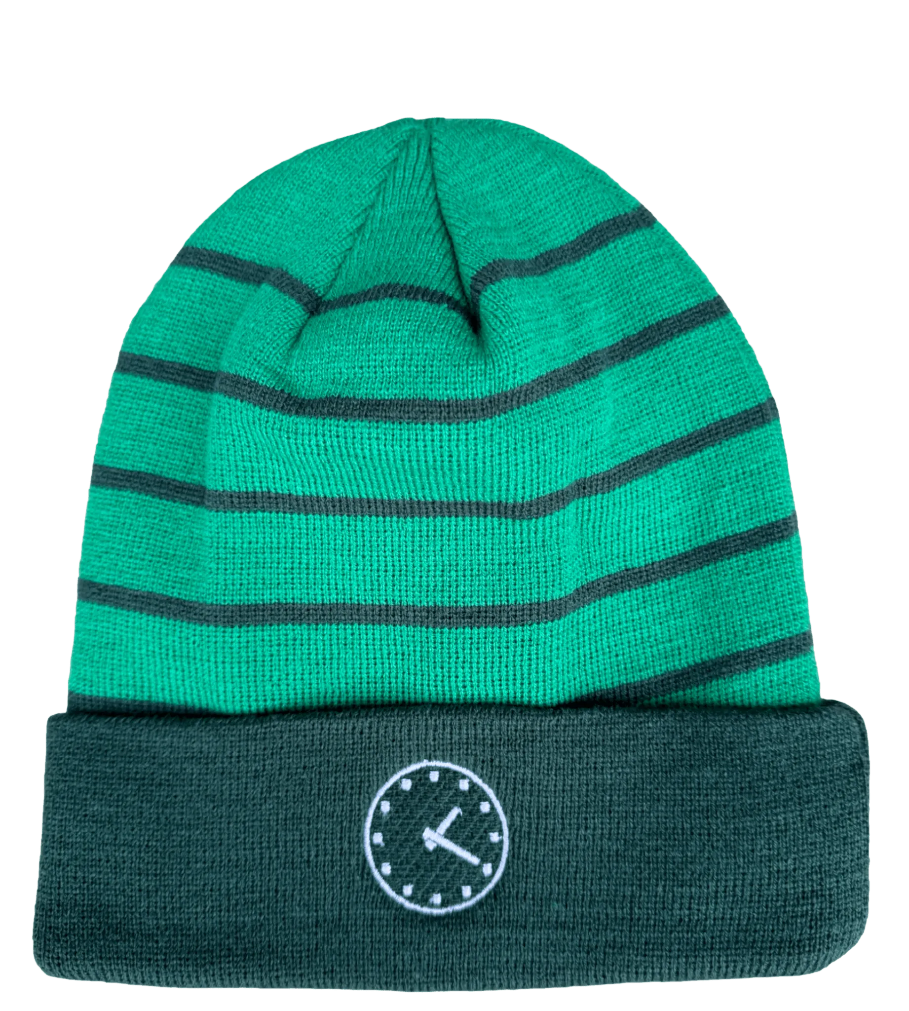 WRIGLEY CLOCK STRIPED BEANIE. (NO POM)