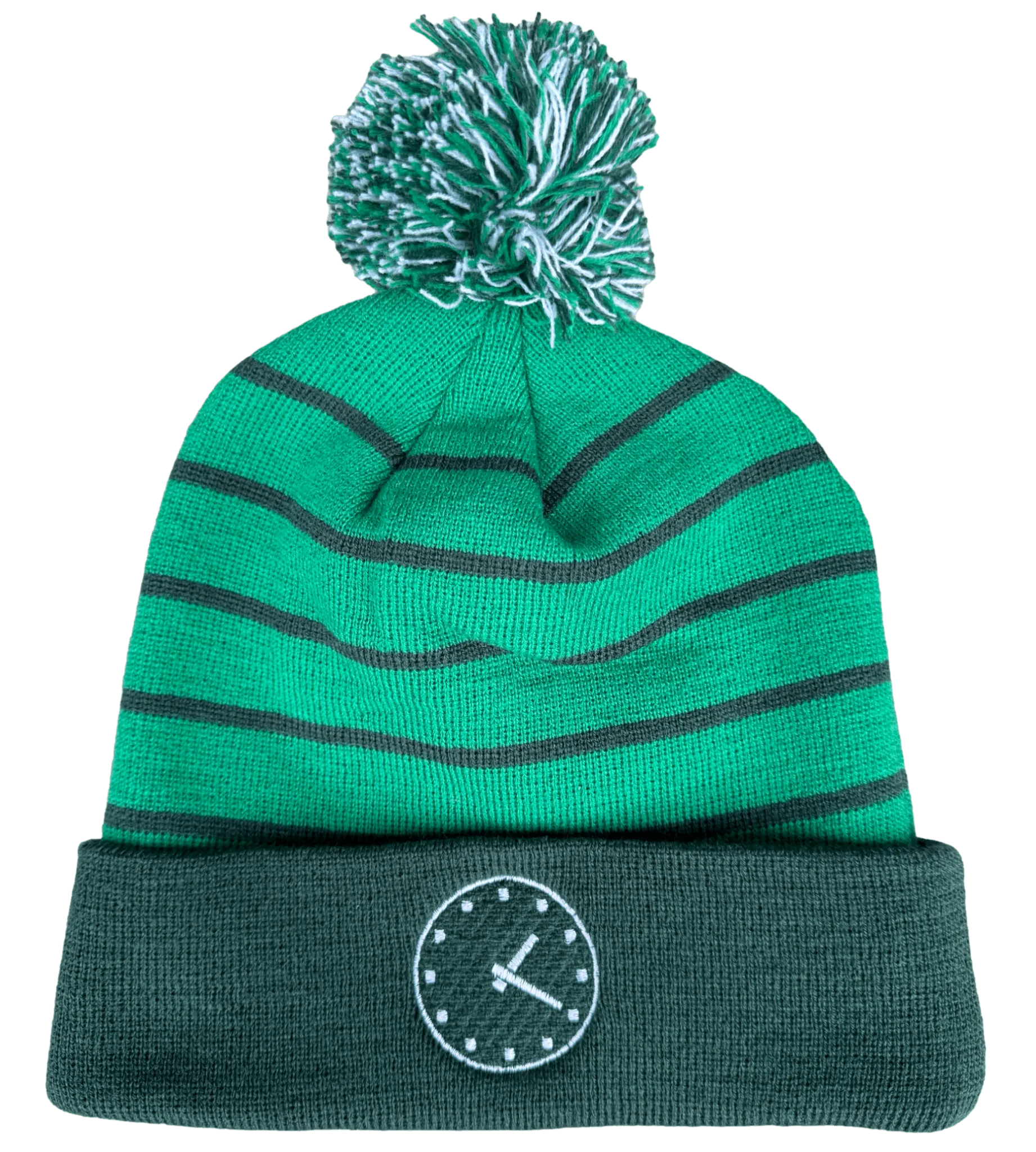 WRIGLEY CLOCK STRIPED BEANIE. (WITH POM)